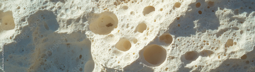 Poster surface of pumice stone displaying its distinctive rough texture and numerous holes