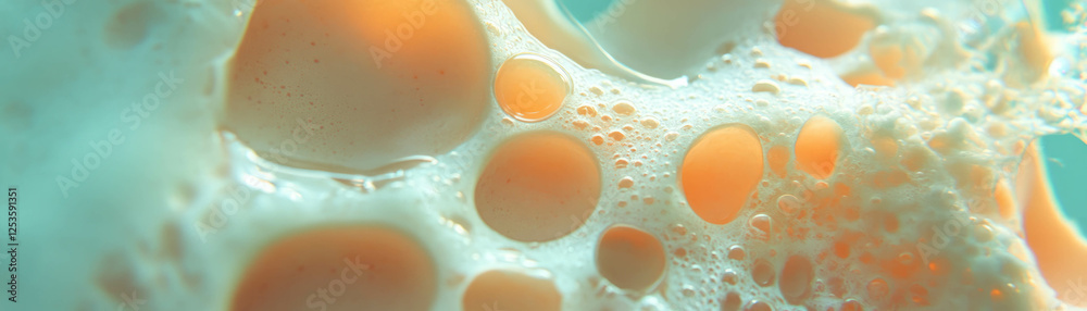 Poster surface of sponge with large pores showcased against a bright background for visual effect