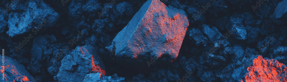 Poster Surface texture of volcanic rock featuring porous patterns and sharp edges under bright lighting