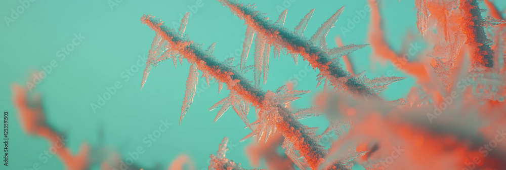 Poster surreal frozen forest with twisted trees and shimmering ice crystals in bright colors