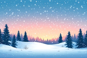 Fototapeta premium Snowy Pine Tree Winter Landscape Illustration
