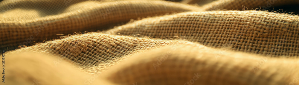 Poster Close-up view of burlap sack texture highlighting coarse fibers and natural pattern