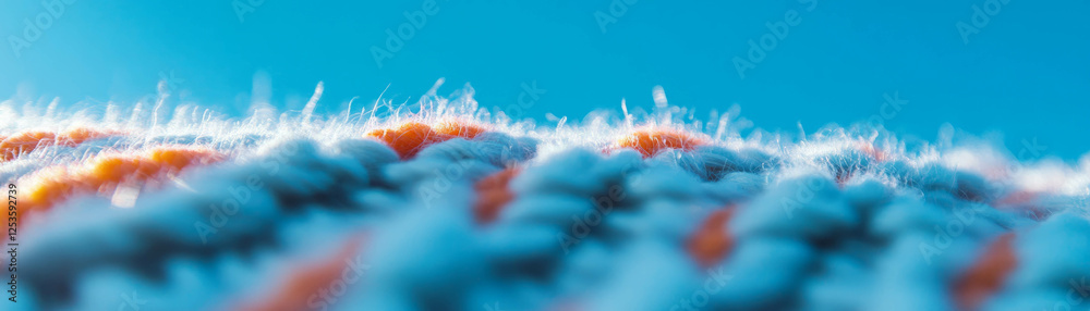 Poster close-up of knitted fabric texture showcasing vibrant stitch patterns on a bright backdrop