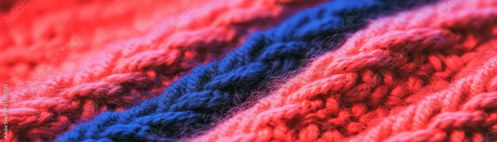 Poster close-up view of vibrant knitted fabric showcasing intricate stitch patterns
