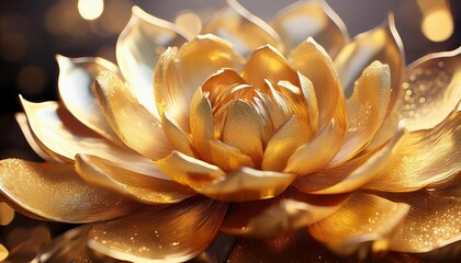 close up 3d gold peony crystal flower beautiful glitter iridescent light wallpaper background