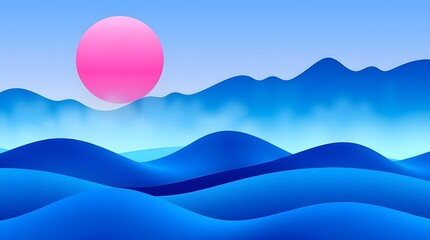 Obraz premium A Beautiful, Tranquil Sunset Occurring Over Gentle Waves in Stunning Vibrant Blue Tones