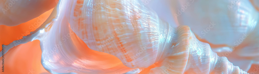 Poster spiral patterns and rich textures captured in a close-up of a seashell against a bright background