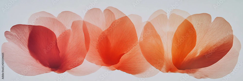 Poster overlapping sakura petals arranged beautifully on a light gray background for design