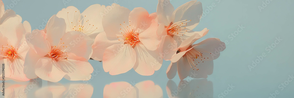 Poster three overlapping sakura petals in a curved arrangement on a light gray backdrop