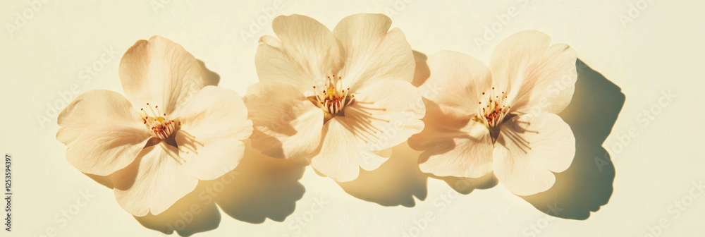Poster sakura petals arranged in a flower shape on a light cream background for a vibrant decorative touch