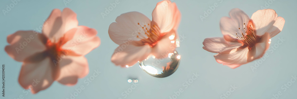 Poster sakura petals floating gracefully on a soft silver background for a serene visual experience
