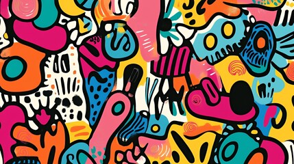 Abstract Colorful Doodle Art Vibrant Shapes Design