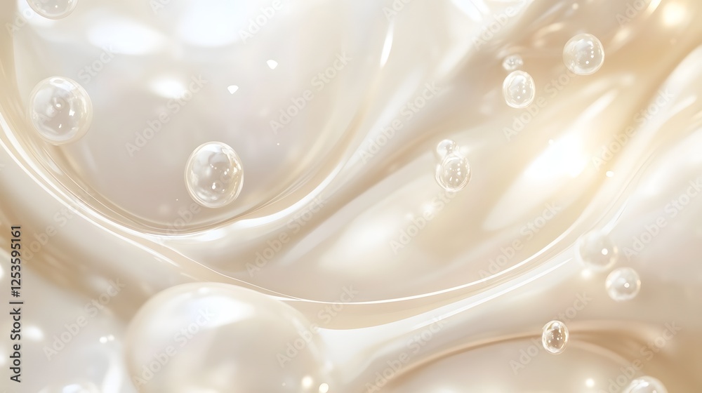 Leinwandbilder mesmerizing abstract background with fluid wavy movements and soft iridescent bubbles or spheres flo