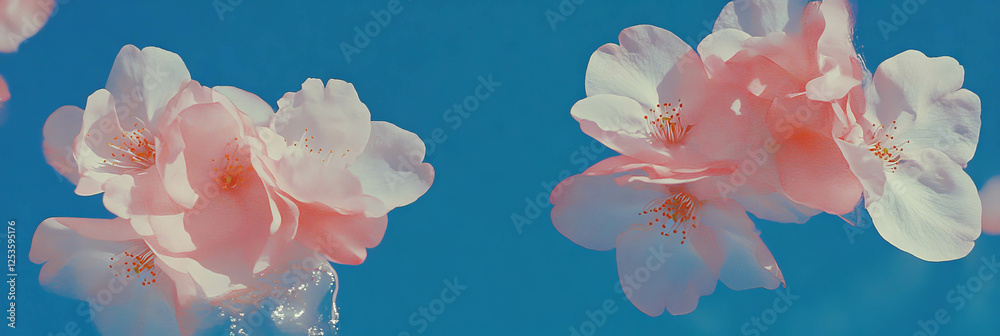 Poster Two overlapping sakura petals on a bright indigo background for vibrant design elements
