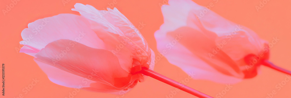 Poster two overlapping sakura petals create depth on a vibrant pink background for visual appeal