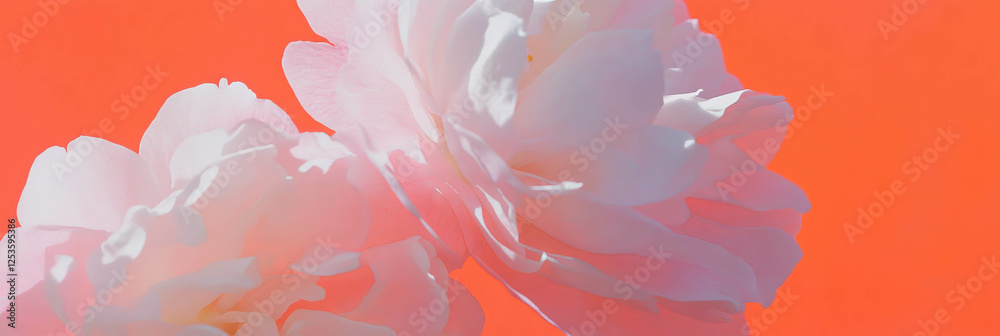 Poster Overlapping sakura petals on a bright pink background creating depth and beauty