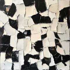 Art piece featuring black and white textures in a unique abstract style created with thick brush strokes. Generative AI