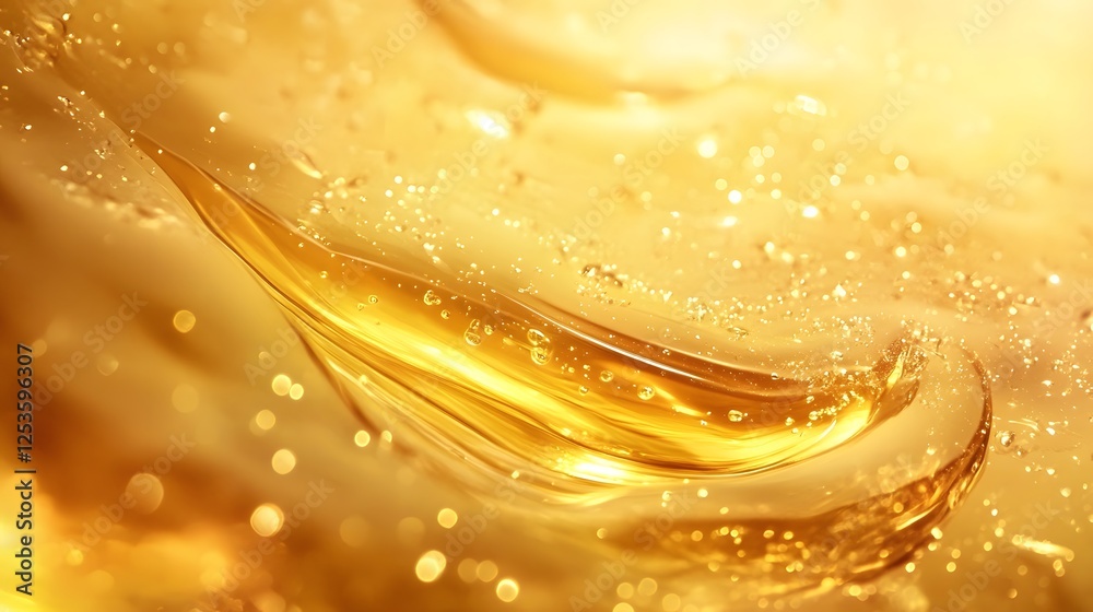 Aufkleber Mesmerizing golden liquid flowing and splashing with shimmering sparkles creating a dynamic and captivating abstract background