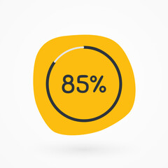 85 percent chart. Vector percentage infographic element. Yellow gray isolated icon. Sign for download, progress, business data, financial figures, web design, report