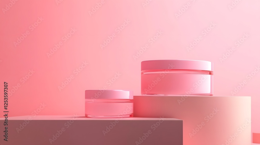 Poster Minimalistic and modern pink geometric podium or platform display mockup scene  Clean and simple 3D rendering of abstract cube or box shapes in pastel tones ideal for showcasing products cosmetics