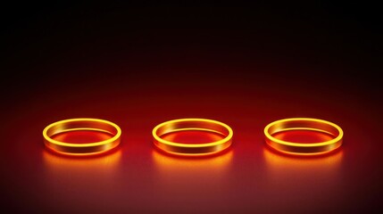 Three Glowing Gold Rings on Dark Red Background