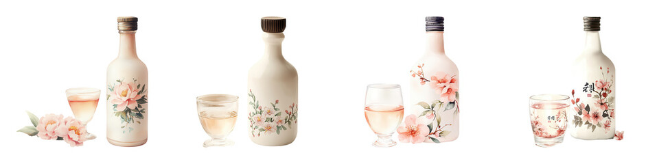 Elegant Floral Soju Bottles and Glasses for Sophisticated Gatherings