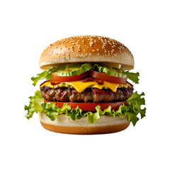 A savory double decker burger with cheese burger on transparent background, Junk Food and Fast Food Restaurants