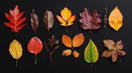 Obraz premium Set of autumn leaves featuring various tree species