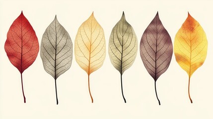 Silhouette set of autumn leaves in warm colors