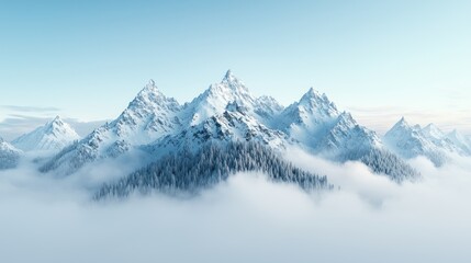 Obraz premium Snowy mountains rising above clouds, serene landscape, perfect for nature background