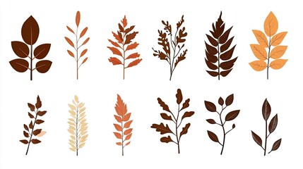 Silhouette vector of autumn leaves in warm colors