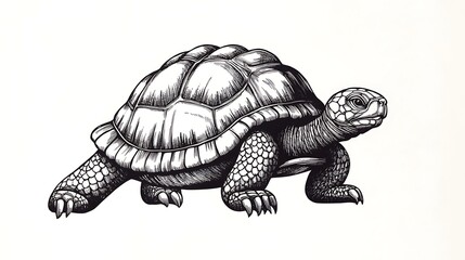 Fototapeta premium Detailed illustration of a tortoise, showcasing its textured shell and natural posture