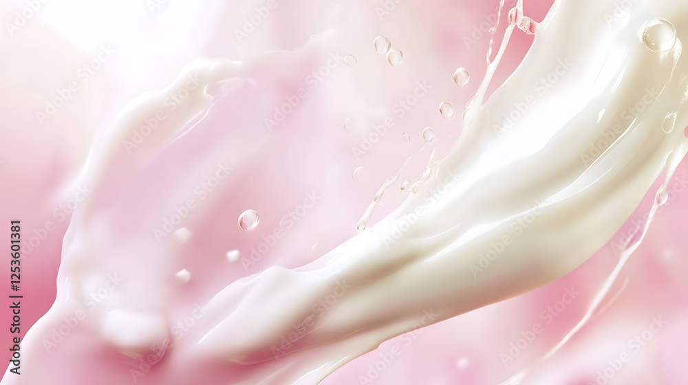 Aufkleber soft and ethereal splashes of pink liquid cream or milk flowing and swirling against a light delicat