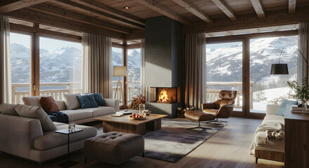 Fototapeta premium Luxury Meets Nature in This Stunning Modern Chalet Interior Design