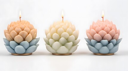 Three Pastel Lotus Flower Candles Decor