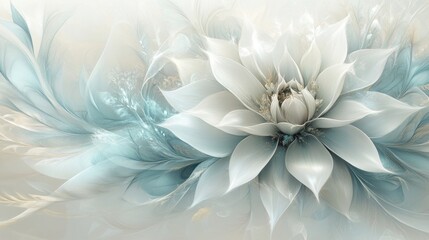 Delicate Blue and White Lotus Flower with Intricate Petals in a Soft Abstract Background