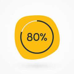 80 percent chart. Vector percentage infographic element. Yellow gray isolated icon. Sign for download, progress, business data, financial figures, web design, report