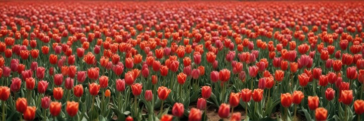 Obraz premium vast expanse of tulips swaying gently in the breeze, garden landscape, wildflowers, nature photography