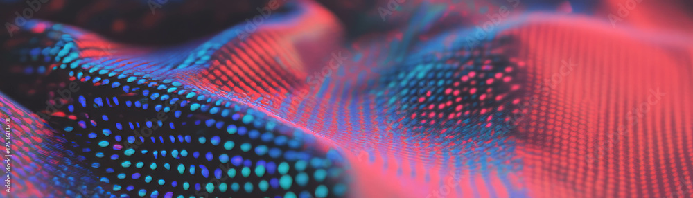 Poster close up of a woven textile highlighting halftone dots and texture effects in vibrant colors