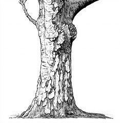 Line art of a sycamore tree with its distinctive peeling bark