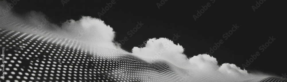 Poster captivating cloud formation with halftone texture viewed from below at twilight