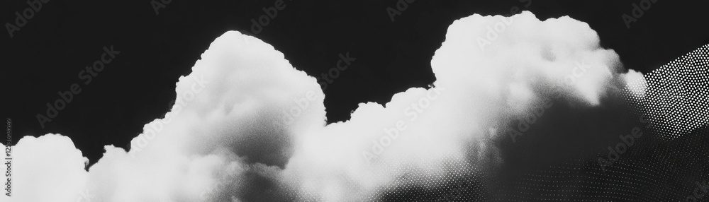 Poster close-up view of textured cloud formation with halftone dots under the expansive sky