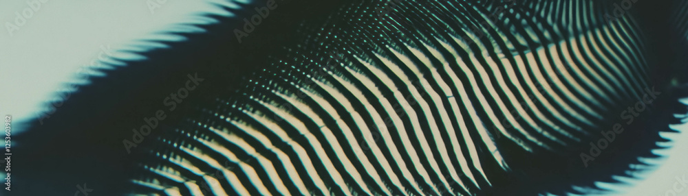 Poster close-up view of a feather showcasing intricate halftone texture and detailed barbs