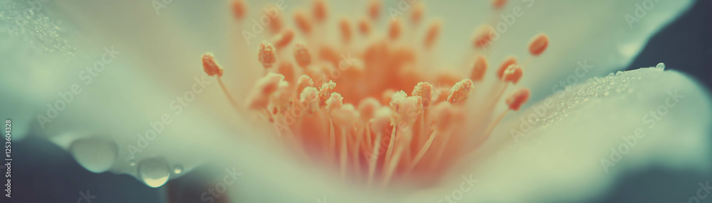 Aufkleber close-up view of a flower center displaying pollen and stamens with halftone texture