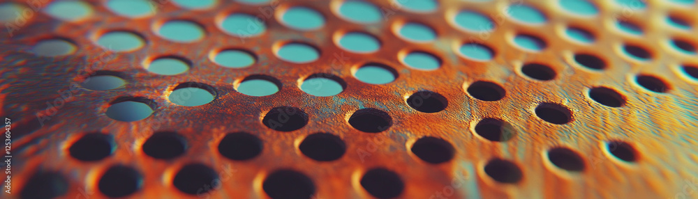 Aufkleber Close-up view of a textured metal surface featuring rust and halftone dot pattern