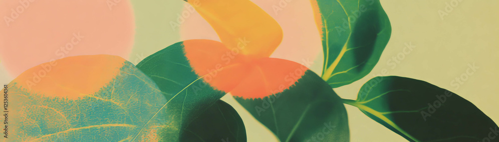 Poster close-up view of a leaf showcasing detailed veins with halftone texture effect