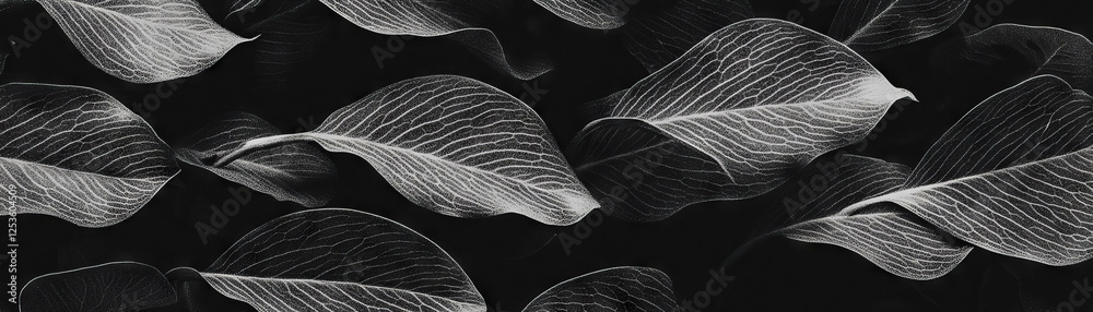 Poster Close-up view of dry leaves showcasing intricate veins with a halftone effect