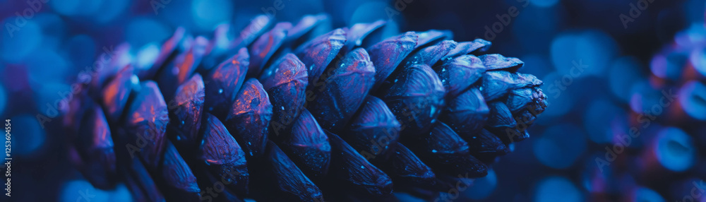 Poster Close-up shot revealing intricate halftone texture of an open pine cone against a soft backdrop