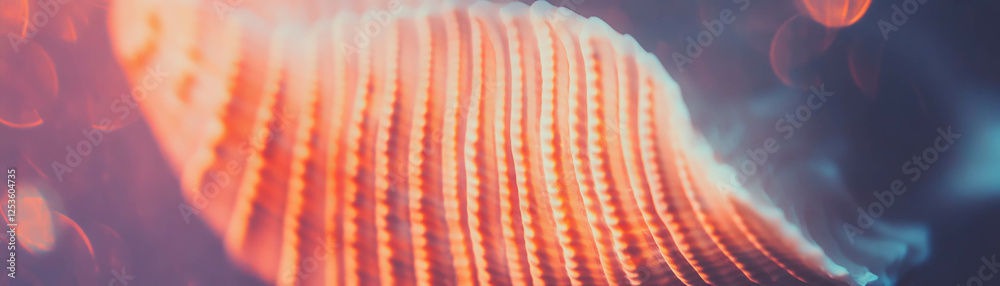 Poster close-up view of a textured seashell with halftone details highlighting its natural beauty