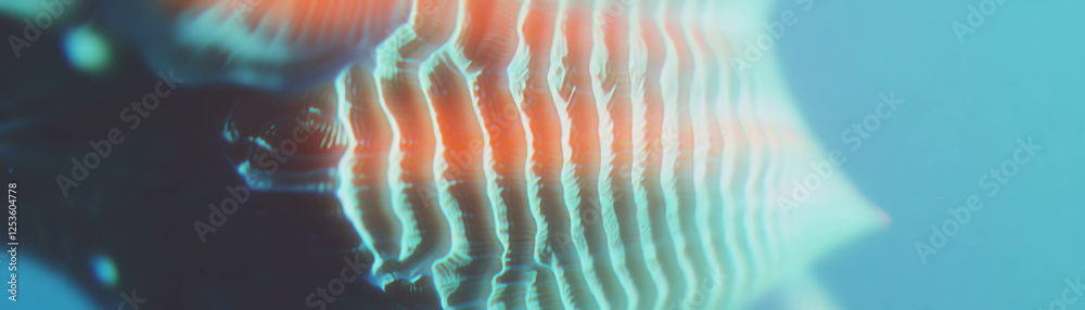 Aufkleber Close-up view of a textured seashell showcasing intricate ridges and patterns with halftone effect